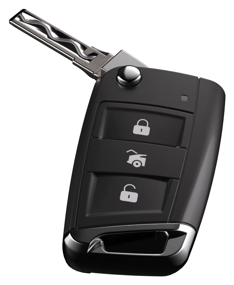A flip key with its metal blade out