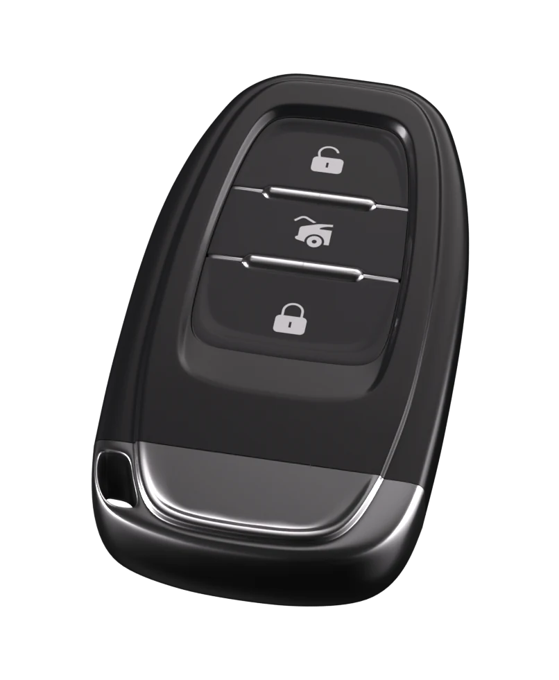 A key fob with lock and unlock buttons